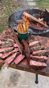 Peppercorn Steaks with Duck Fat Fries 🥩🍟🔥 | Over The Fire Cooking by Derek Wolf
