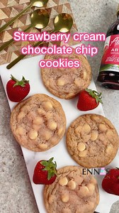 If you like strawberry desserts then you need to try these recipe, these are definitely not your typical chocolate chip cookie. The combination of the strawberry flavor find the Amoretti wild strawberry Artisan natural flavor and the Callebaut white chocolate chips takes these cookies to the next level. Believe me when I tell you, you need to try them. So don’t forget to save this recipe. Strawberry cream Chocolate chip cookies Makes 24 cookies - 2 1/4 cups all-purpose flour (320g) - 1 teaspoon 