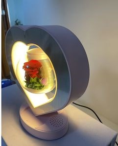 [Hot Item] Heart Shape LED Light Magnetic Levitation Floating Immortal Flower with Bluetooth Speaker