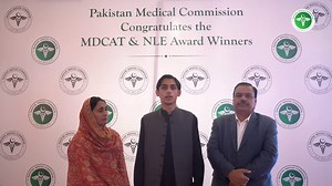 Ahmed Sajjad Tareen from Bahria College Islamabad, giving his views at the MDCAT & NLE Awards Ceremony 2021 held by Pakistan Medical Commission. He scored 192 to become MDCAT 2021 1st position holder in Islamabad Capital Territory. | Pakistan Medical & Dental Council