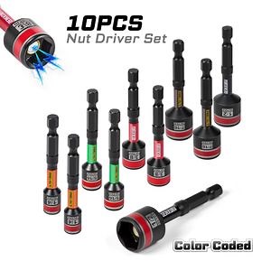 [Hot Item] Geinxurn-Impact Magnetic Nut Driver 1/4-1/2inch*65mm Box Set 40cr Portable 1/4" Hex Shank Color-Code Nut Socket in Bulk