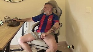 Mature Hung Big Cock Daddy Playing at the Desk