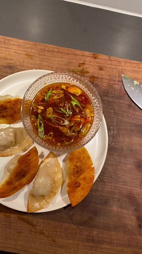 Duck fat confit pork belly and prawn gyoza