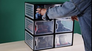 starogegc Hat Organizer Box, Set of 6, Clear Plastic Drop Front Hat Storage Box for Baseball Caps, Stackable Caps Containers, Hat Holder Case(Large)-White&Clear