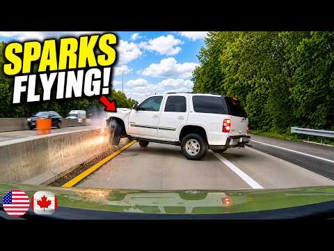 SUV BRAKES HARD THEN HITS HIGHWAY BARRIER - 977 | Driving Fails
