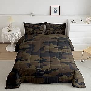 Feelyou Kids Boys Camo Comforter Set Army Camouflage Lightweight Bedding Set for Girls Teens Youth Man Navy Blue Decor Comforter Black Dark Brown Quilt Set Bedroom Collection 2Pcs Twin Size