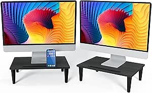 Monitor Stand Riser, Wood Waterproof Desktop Storage Organizer Shelf for Computer, Laptop, Printer, iMac, PC, Ergonomic Desk Monitor Stand, 2 Pack