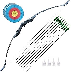 Tongtu 51 Inch Recurve Bow, Right-Hander Takedown Bow and Arrow Set for Adult Youth Beginner, Nylon Riser Archery Longbow includ 8 Arrows