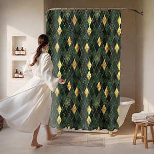 Emerald Green Geometric Tile Pattern Shower Curtain - Etsy UK