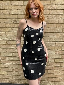Mini-robe soirée cocktail à pois et paillettes noires vintage des années 80 - Etsy France