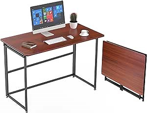 Eureka Ergonomic Folding Computer Desk, No Assembly, 43.2 Inch Foldable Desk for Work Study Home Office PC Writing Student, Adjustable, Cherry