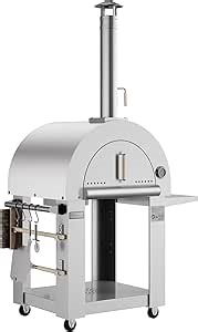 Empava Woodfire Pizza Oven Outdoor with Side Shelf and Wheels, Artisan Grill for Backyard, Patio, Camping, in Stainless Steel, 46 Inch