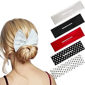 Whaline 5 Pieces Deft Bun French Satin Twist Hair Bun Maker Shaper Cloth Magic Hair Clip Red White Black Polka Dot Printed Pattern Twist Hairband Tool Accessories for Women Girl Long Hair Natural Hair