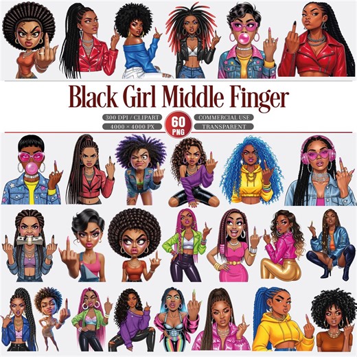 Black Girl Middle Finger Clipart Bundle PNG Commercial Use - Etsy