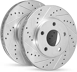 R1 Concepts Front Brake Rotors For 1985 Nissan 720, 1986-1994 Nissan D21, 1995-1997 Nissan Pickup| Drilled Slotted Disc Brake Rotors| Brakes and Rotors Brakes and Rotors