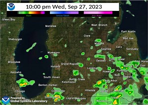 Rain showers will not be widespread today and tonight, but could happen at just about any time, anywhere. Take a look at a forecast radar loop through tonight. | US National Weather Service Grand Rapids Michigan