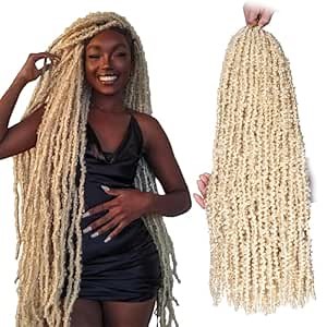 ZRQ Butterfly Locs Crochet Hair 30 Inch 6Packs Blonde Distressed Faux Locs Pre-Looped Long Butterfly Locs Crochet Hair Synthetic Soft Locs Crochet Braids Hair Extension for Women (30 Inch, 613#）