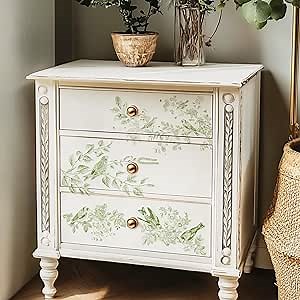 Rub on Transfer for Furniture, Vintage Floral Furniture DTF Transfers, Large Flower Stickers for Wood Glass Home Decor, Green Spring