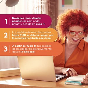 📌 ¡Información clave para seguir creciendo en la Consultoría de Belleza! Acordate que para poder pasar tu pedido de Ciclo 11, tenés que tener tus deudas saldadas ✅ Y desde este ciclo, tus pagos se hacen exclusivamente desde Mi Negocio. 📖 Revisitá el Cuadernillo de Bienvenida para conocer más sobre crédito y medios de pago. 👉 consultoriadebellezanaturayavon.com.ar | Avon Contigo