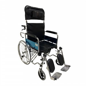 [Hot Item] Steel Frame Commode Wheelchair with Toilet and Extra High Headrest
