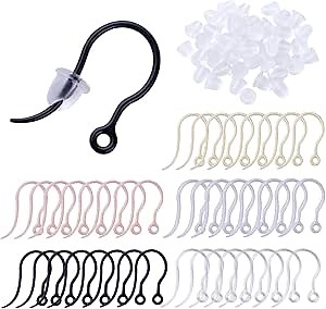 50pcs 5 Colors Plastic Earring Hooks Ear Wire with Loop Fish Hook Earrings Safety Non-Allergenic Earring Hooks and 100pcs Clear Bullet Earrings Backs for DIY Earrings Making