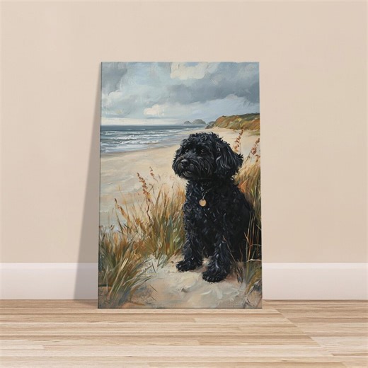 Black Cockapoo Beach Canvas Wall Art Print, Black Cavapoo Canvas Gift for Dog Owner, Black Cockerpoo Art - Etsy