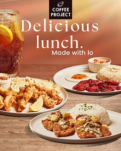 Enjoy your delicious lunch made with love by pairing your favorite handcrafted beverage with Mushroom & Chicken Fillet, Fish and Chips, and Tender Chicken Tocino. 😋 Make your noon special at any #CoffeeProject store near you. See you! #CPDeliciousLunch | Coffee Project
