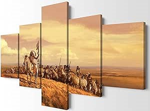 5 Pieces Native American Wall Art - Chiefs Indian Decor Posters for Bedroom (70''W x 40''H)
