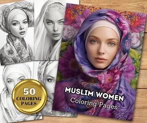 Muslim Women Coloring Book: 50 Grayscale Hijab Portraits (printable PDF) - Etsy
