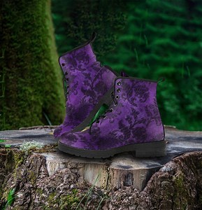 Purple Victorian Pattern Vegan Leather Combat Boots: Gothic Lace-up Style - Etsy