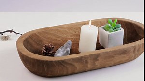 Brown Oblong Wooden Dough Bowl, Paulownia Wood, Decorative Bowl for Home Decor, Bowl for Serving Fruits, Wooden Bowl Candle, Coffee Table Decor, Wooden Fruit Bowl