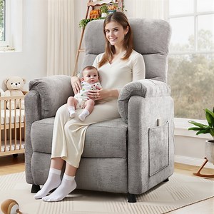 Electric Power Recliner Chair, Modern Chenille Fabric Recliner with Side Pocket & Remote, Nursery Recliner Chair for Living Room Small Space, Gray
