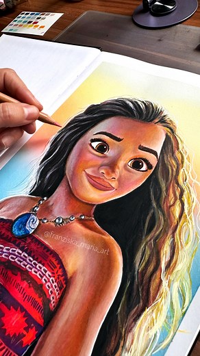 Drawing process of my Moana artwork 🩵. Drawn with markers, pencils and airbrush on marker paper. . . . #moana #moana2 #moanaart #moanafanart #fanart #fandomart #worldofnerdart #disneyart #disneyfanart #disneydrawing #dailyart #sketchbook #nerdart #markerart #geekart #carandache #copic #sketchbooktour #posca #ohuhumarkers #characterart #colourfulart #prismacolor #cuteart #newart #artistoninstagram #artistsupport | franziska_maria_art