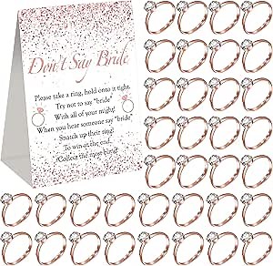 Geosar Put a Ring on It Bridal Shower Games with Rings, Bridal Shower Games Don't Say Bride Game Rules and 60 Plastic Rings, Favors for Guests Wedding(Rose Gold, Confetti)
