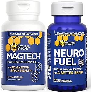 NATURAL STACKS MagTech Magnesium + NeuroFuel Nootropic Bundle - Supports Relaxation & Brain Health* - Promotes Focus* - 135 Total Capsules