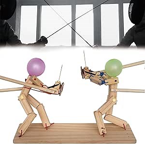 Wooden Fencing Puppets Balloon, Balloon Bamboo Man Battle, Handmade Wooden Fencing Puppets, Wooden Battle Bots Arena (Upgraded Bamboo Joint Puppet*1)