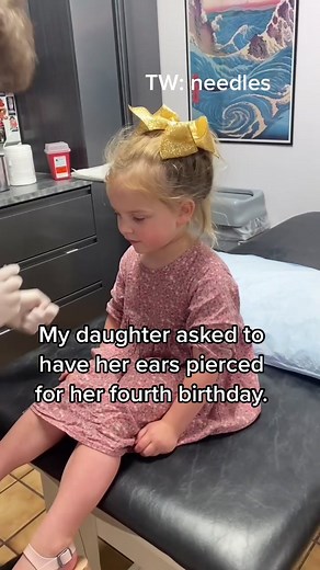 Two weeks later and she is still loving them! I am so proud of her.💗 tw: needles & piercings ♥️ #earspierced #four #aprilbirthday