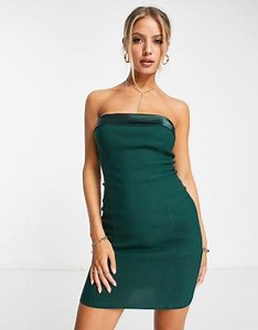 Missyempire bandeau satin overlay bandeau mini dress in emerald green | ASOS