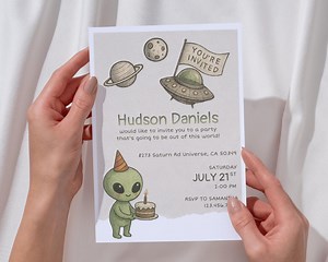 Alien Birthday Invitation • Editable Outer Space Party Template • Printable Galaxy Rocket Ship Birthday Invite for Kids Toddler Boys Girls - Etsy