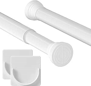 Goowin Shower Curtain Rod, 24-34 inch Tension Curtain Rod, No Drill Tension Rod, Anti-Slip Tension Shower Rod, No Rust Tension Shower Curtain Rod for Bathroom, Window, Room Divider, Closet, White