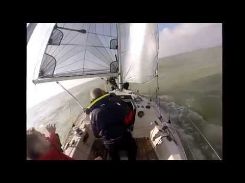 Boom!!! Overboard after accidental jibe.