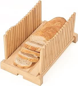 Bamboo Bread Cutter - Foldable, Adjustable Bread Slicer Guide, 3 Slice Thickness, Easy Cutting for Bagels and Bread
