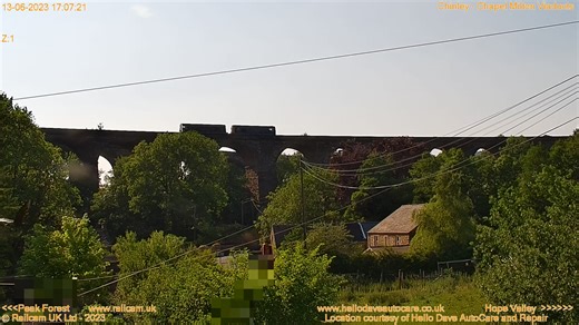 Chinley Choppers #Class20 pair of 20205 & 20007 cross Chapel Milton Viaduct in the late afternoon sun☀️ ℹ️ 0Z20 #Leeds Midland Raod to #PeakForest RMC Sidings 🎦 #Chinley Hello Dave Autocare & Repair 📅 13/06/23 | Railcam