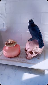 💕🔮💄Pinkoween is isn’t normally my thing, but this skull and raven counter the girly with spooky! 🖤🐈‍⬛💀 Perfect for summerween! #Halloweendecor #everydayhalloween #witchydecor #witchaesthetic #witchyvibes #pinkoween #pinkwednesday #gothicdecor #onwednesdayswewearpink #summerween | Heather Holman