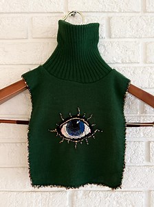 1970s Hand Beaded Eye Dickie | Vintage Green Knit Sleeveless Turtleneck | One of a Kind Upcycled Statement Top - Etsy Canada