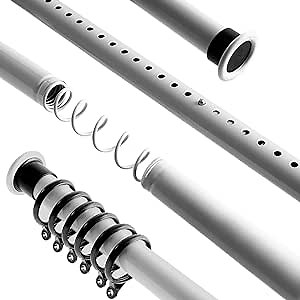 Adjustable Curtain Rod Stainless Steel Closet Rod Shower Curtain Rod Tension Rod No Drill Window Curtain Rod for Bathroom Outdoor Living Room 43 to 63 Inch,White