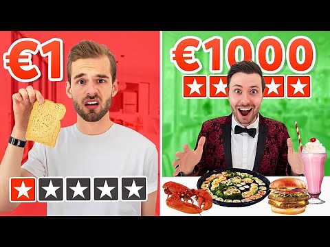 €1 VS €1000 VOEDSEL ETEN IN 1 DAG! Met Rutger *Experiment*