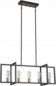 OURIFU Dining Room Light Fixture,Large 5-Light Black Rectangle Kitchen Island Lighting,Adjustable Height from 51.7inch to 12.3inch,Farmhouse Chandelier Pendant Lighting for Kitchen Entryway