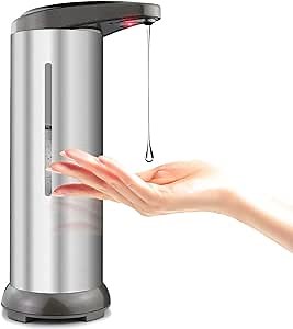 10oz / 300ML Hand Free Smart Stainless Steel Automatic Hand Sanitizer Dispensers Battery Powered Touch Free Infrared Motion Senor Liquid Hand Soap Dispenser for Kitchen&Bathroom No Battery(2 Pack)