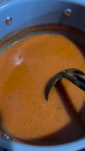 Homemade tomato soup from home grown tomatoes!  I peeled all my...